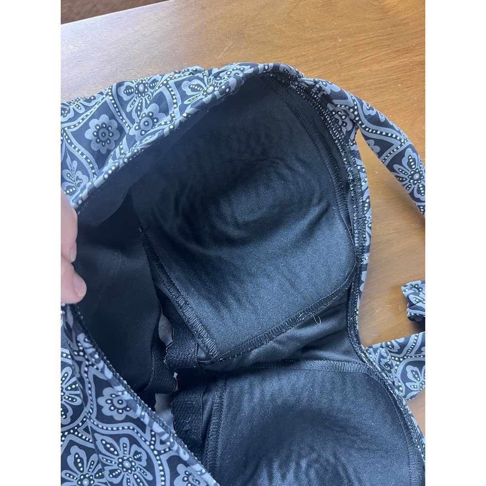 Lands End‎ Tankini Top Women 10 Black White Print Shelf Bra Swimwear - Picture 4 of 7